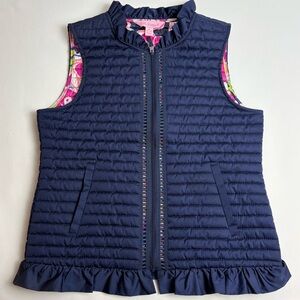 Lilly Pulitzer Navy Quilted Vest with Vivid Floral Lining